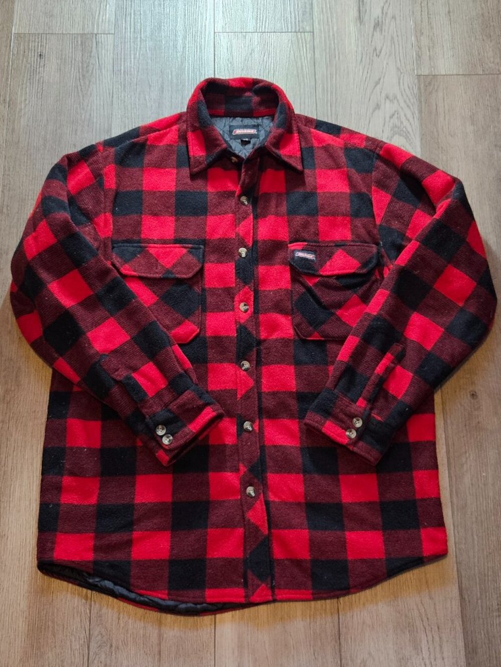 Dickies Red Black Buffalo Plaid Quilted Fleece Lined Shirt Jacket Shacket L
